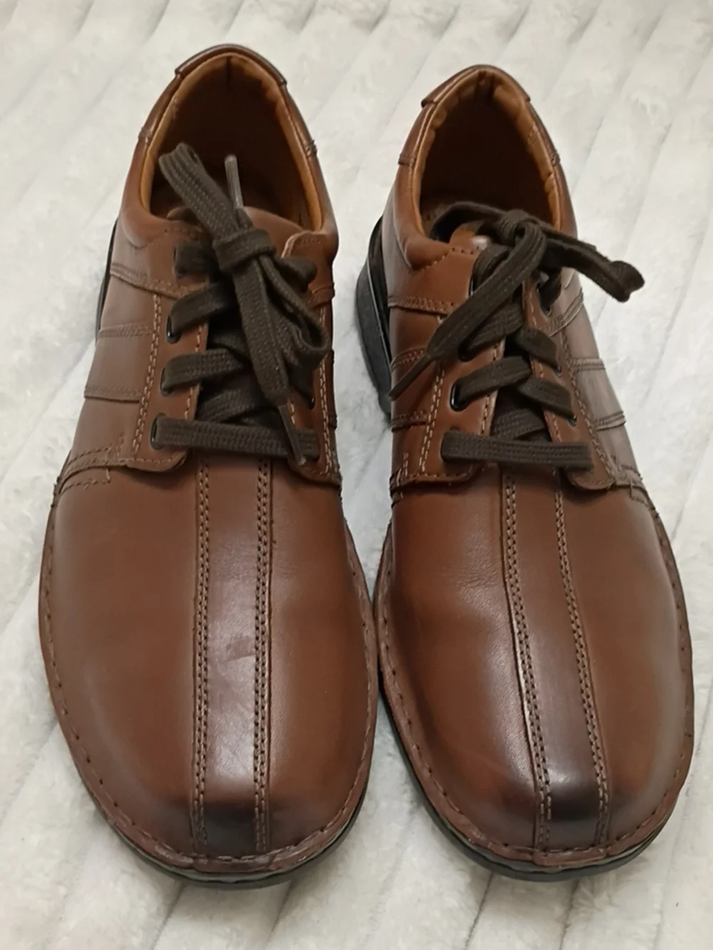 Clarks Toureg Vibe Mens Brown Leather Flat Lace Up Dress Shoes 9.5W
